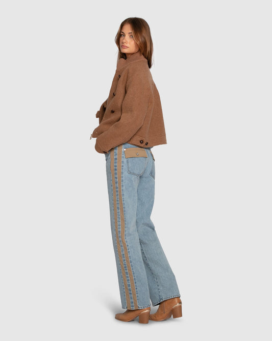 Light Denim Wash Rebel Mid Rise Side Stripe Denim Jeans with contrast side stripe panels - alternate view