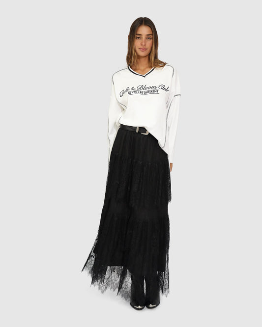 White Cool Shot Oversized T-Shirt with oversized silhouette and V-neckline - front view