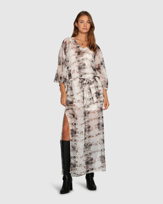 Chocolate Heart On Fire Snake Print Kaftan with relaxed silhouette and V-neckline - front view