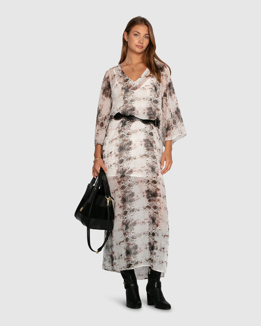 Chocolate Heart On Fire Snake Print Kaftan with self-tie waist - alternate view