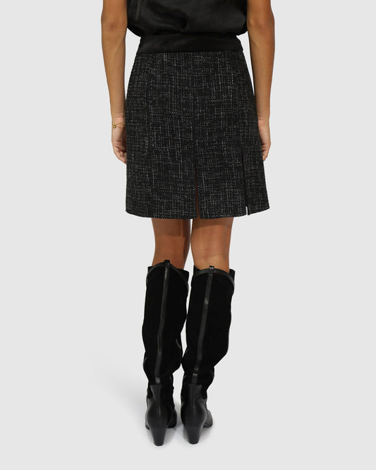 Black Set Me Free Tweed Skirt with pleated detailing - alternate view