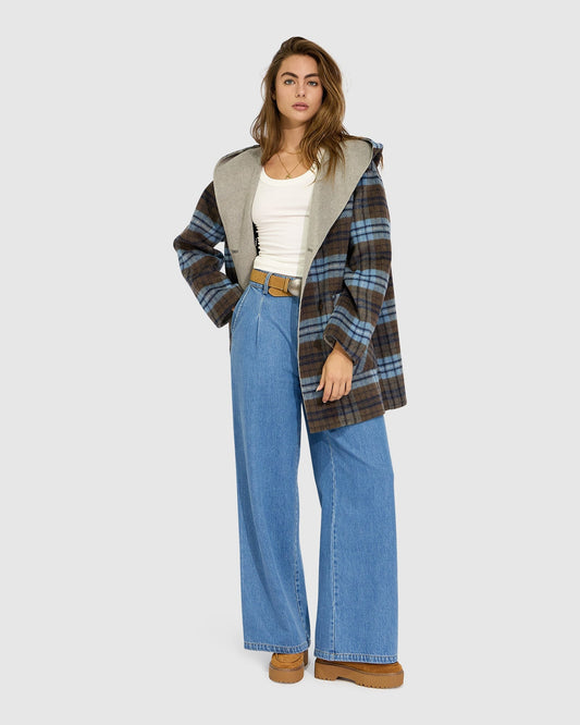 Coastal Edit Hooded Wool Blend Coat - Check