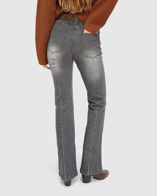 Medium Black Wash Top Score Bootleg Jean with five-pocket styling - alternate view