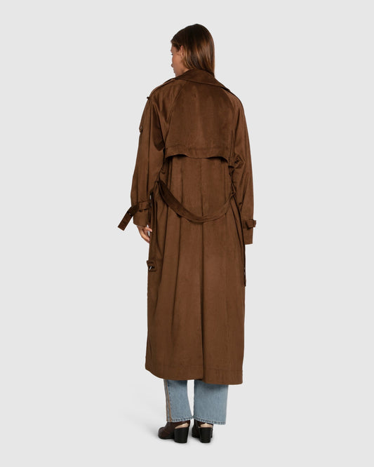 Tobacco Long Lost Lover Soft Maxi Trench with waist belt - alternate view