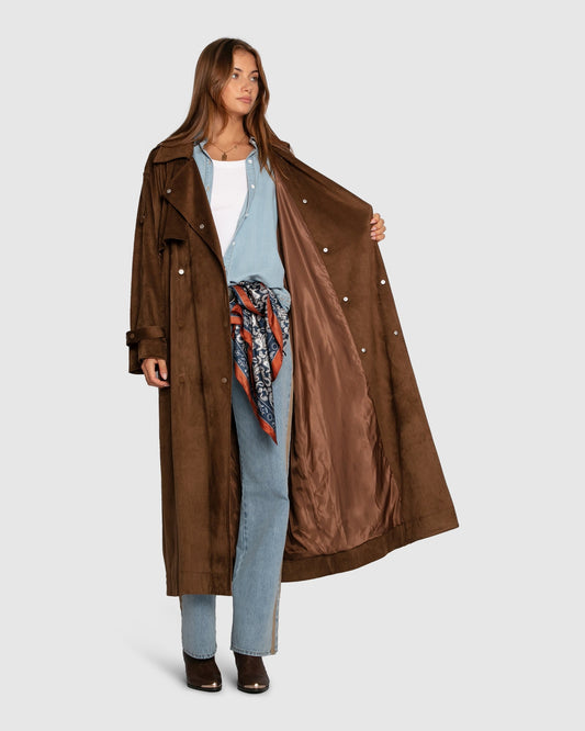 Tobacco Long Lost Lover Soft Maxi Trench with side pockets - alternate view