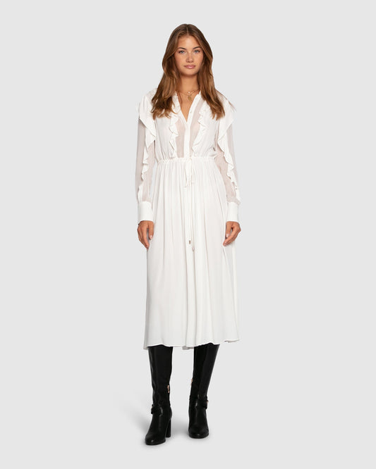 White Slow Dance Frill Midi Dress with midi-length silhouette - alternate view