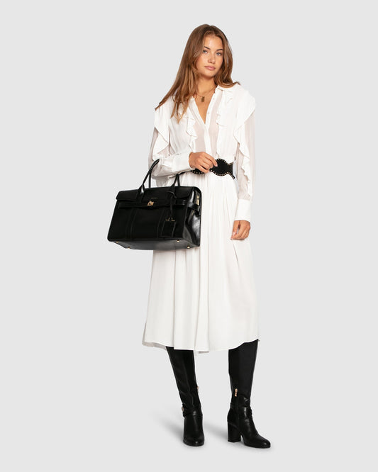 White Slow Dance Frill Midi Dress with soft frill detailing - alternate view