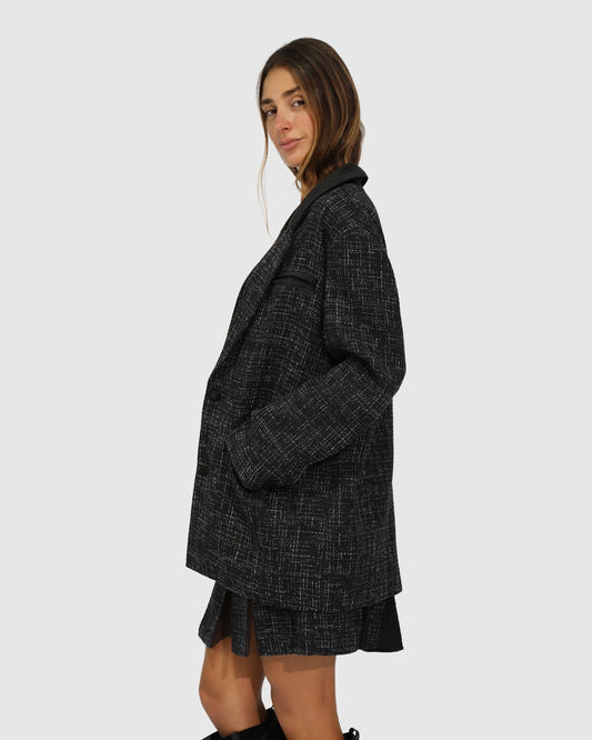 Black City Noir Tweed Oversized Blazer with front pockets - alternate view