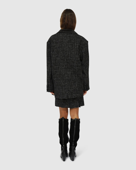 Black City Noir Tweed Oversized Blazer with oversized tailored silhouette - alternate view