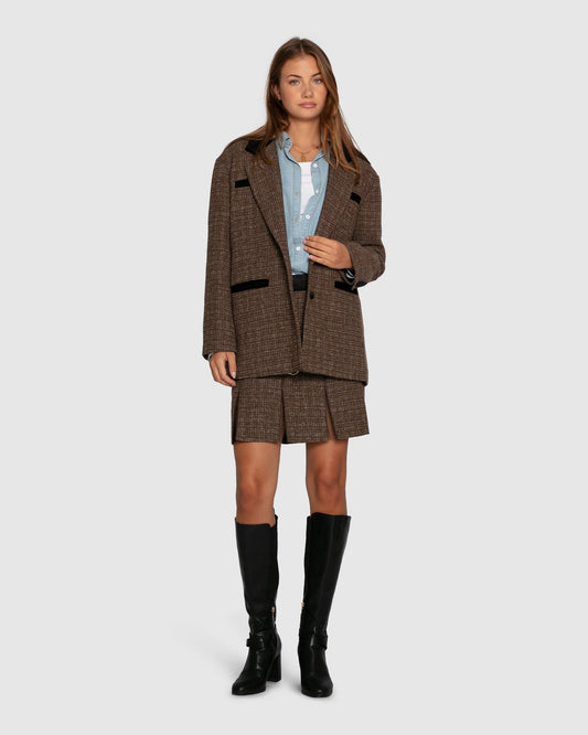 Dark Khaki City Noir Tweed Oversized Blazer with oversized tailored silhouette - alternate view