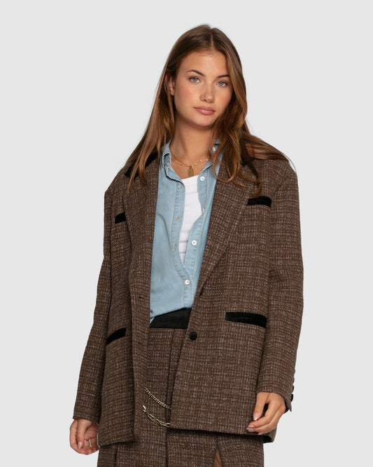 Dark Khaki City Noir Tweed Oversized Blazer with oversized silhouette - alternate view