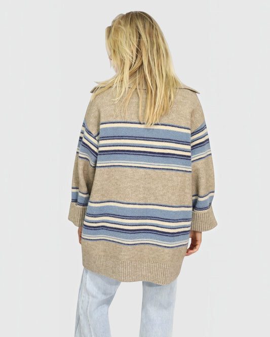 So Many Likes Oversized Knitted Cardi Coat - Beige/Blue