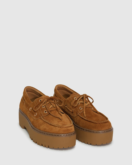 Caramel Yachting Day Suede Boat Shoe with lace-up front - alternate view