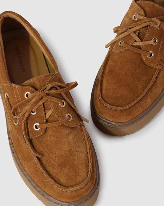 Caramel Yachting Day Suede Boat Shoe with contrast stitching - alternate view