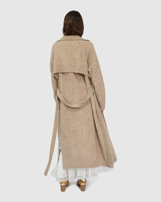 Khaki Live in Dream Maxi Trench Cardigan with waist belt - alternate view