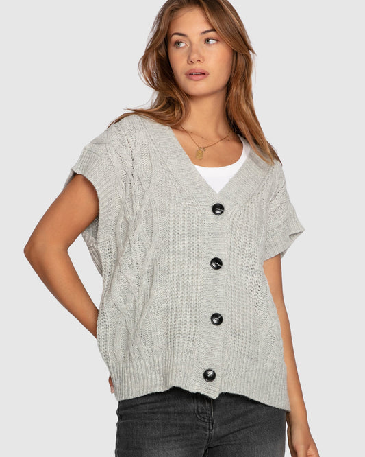 Grey Rosette Oversized Knitted Vest with cable-knit texture - alternate view