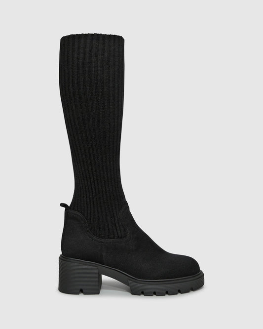 Black Tokyo Lights Rib Sock Boot with oversized silhouette - alternate view