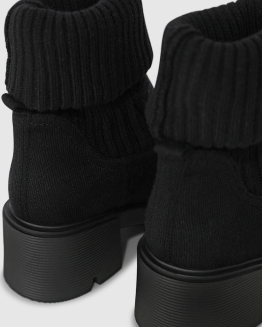 Black Tokyo Lights Rib Sock Boot with ribbed texture - alternate view