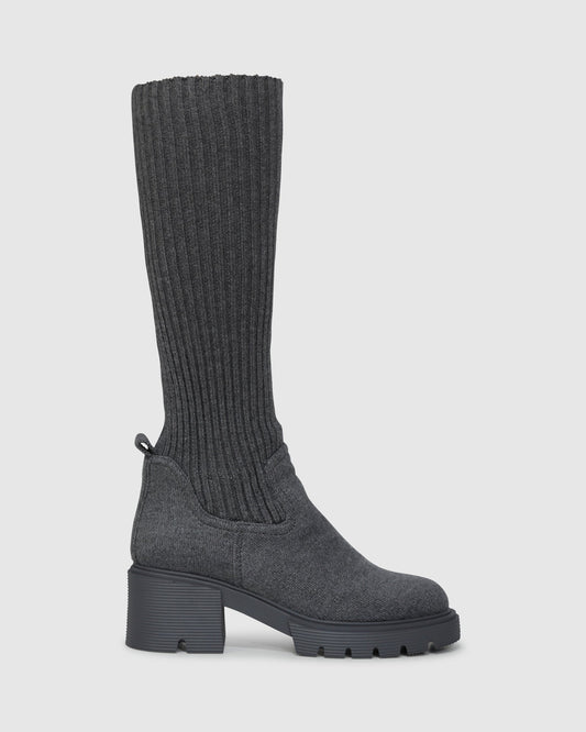 Grey Tokyo Lights Rib Sock Boot with oversized silhouette and ribbed texture - front view