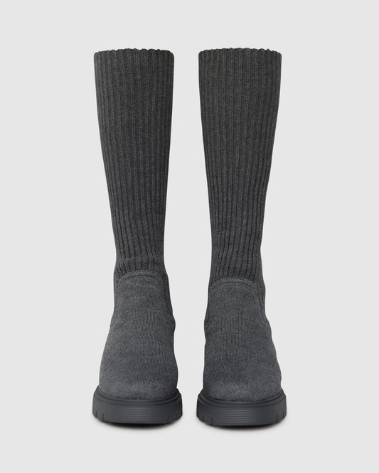 Grey Tokyo Lights Rib Sock Boot with ribbed texture - alternate view