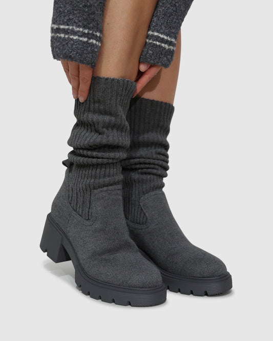 Grey Tokyo Lights Rib Sock Boot with oversized silhouette - alternate view