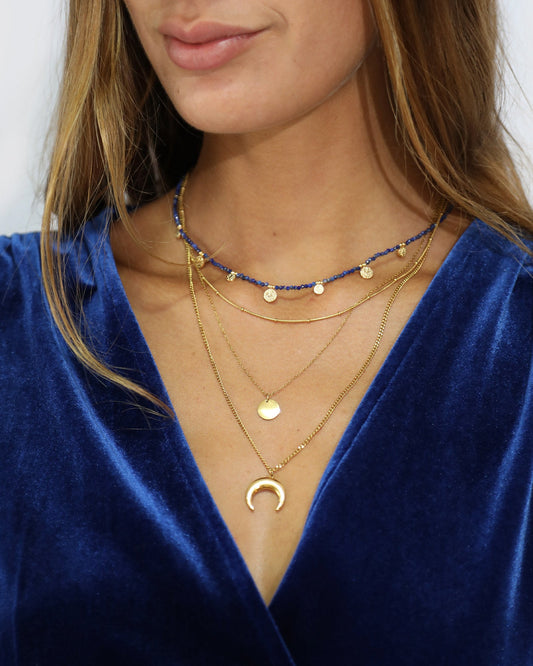 Heart Eyes Beaded Necklace with faceted blue beaded necklace - front view