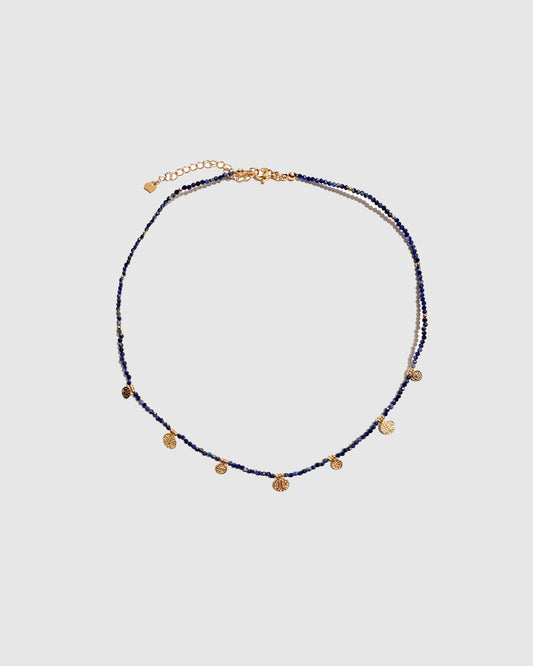 Heart Eyes Beaded Necklace with faceted blue beaded necklace - alternate view