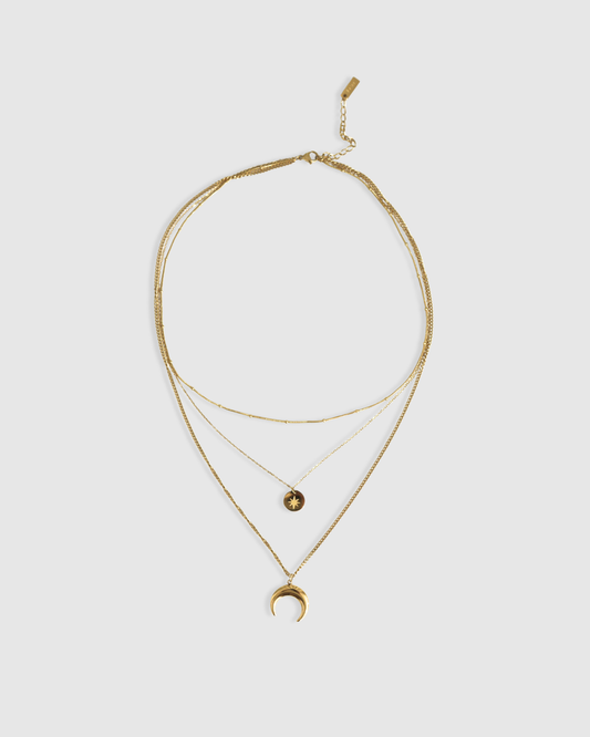 Gold Golden Reverie Waterproof Layered Necklace with three-layer necklace design - alternate view