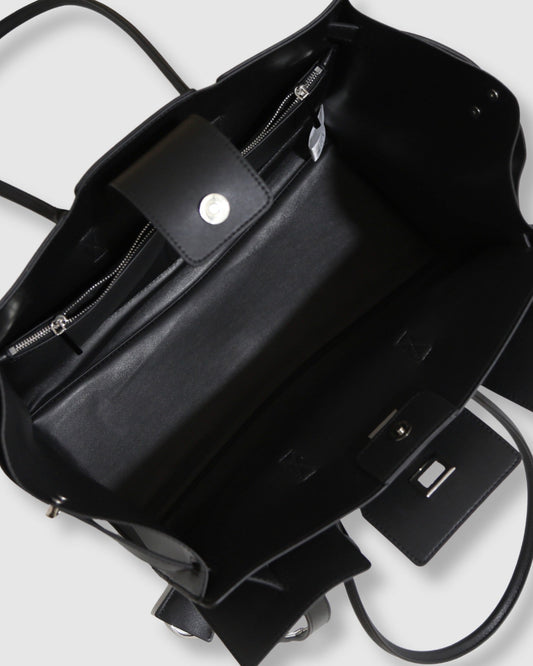 Black In The City Leather Shoulder Bag with adjustable belted side detailing - alternate view