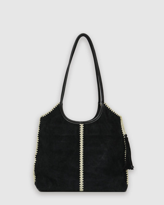 Black Back To Friends Suede Shopper with zip top closure - alternate view