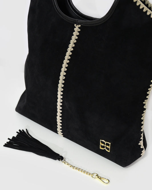 Black Back To Friends Suede Shopper with shoulder straps - alternate view