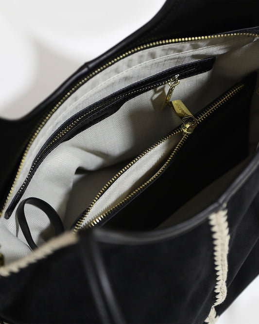Black Back To Friends Suede Shopper with contrast whipstitch trim - alternate view
