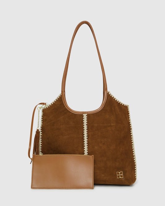 Tan Back To Friends Suede Shopper with shoulder straps - alternate view