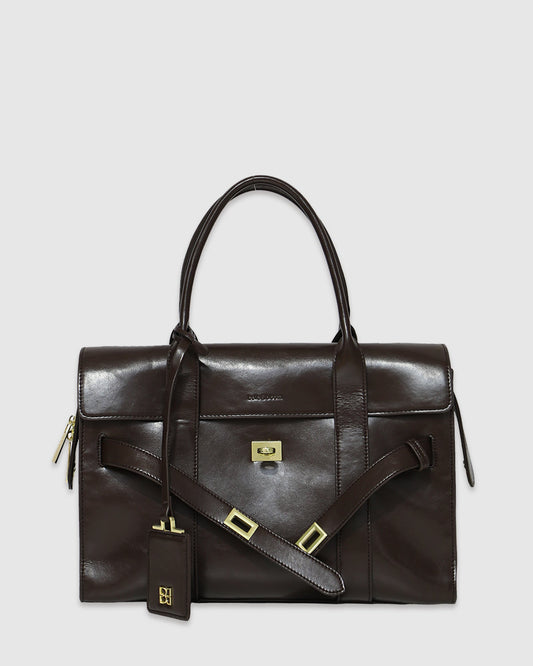 Chocolate So What Tote Bag with structured rectangular silhouette - alternate view