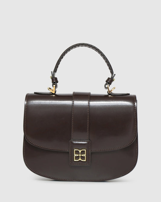 Chocolate Shy Boy Top Handle Folio Bag with adjustable straps - alternate view