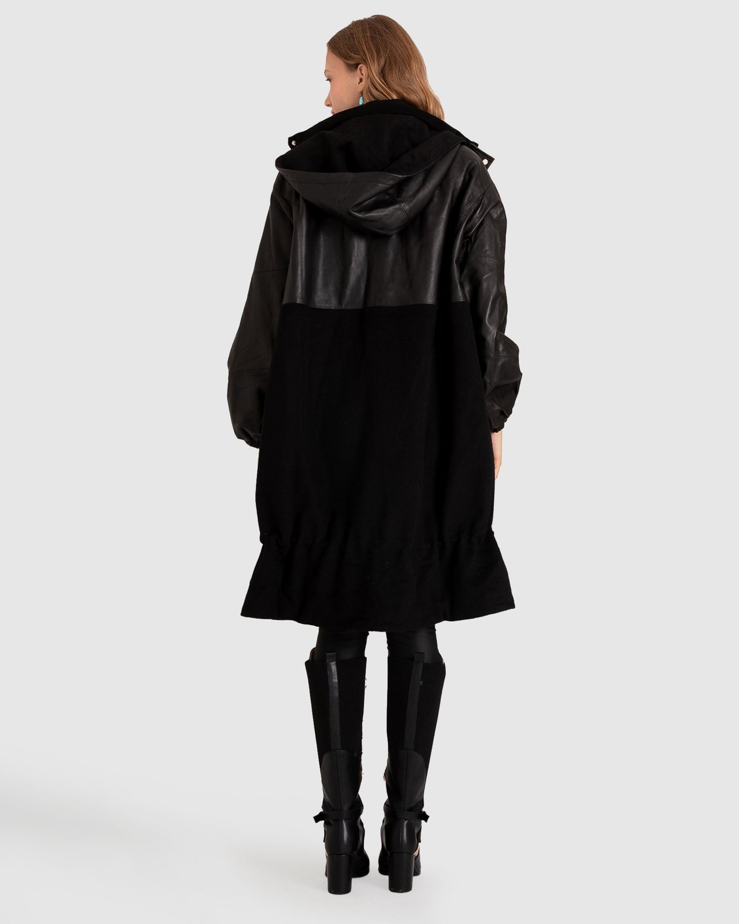 Back to Black Oversized Leather Panelled Coat - Black