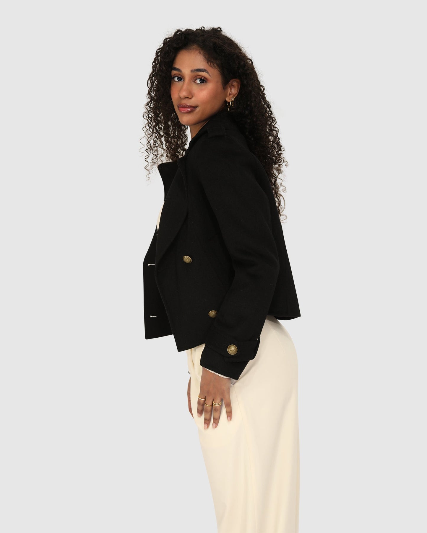 Better Off Wool Blend Military Peacoat - Black