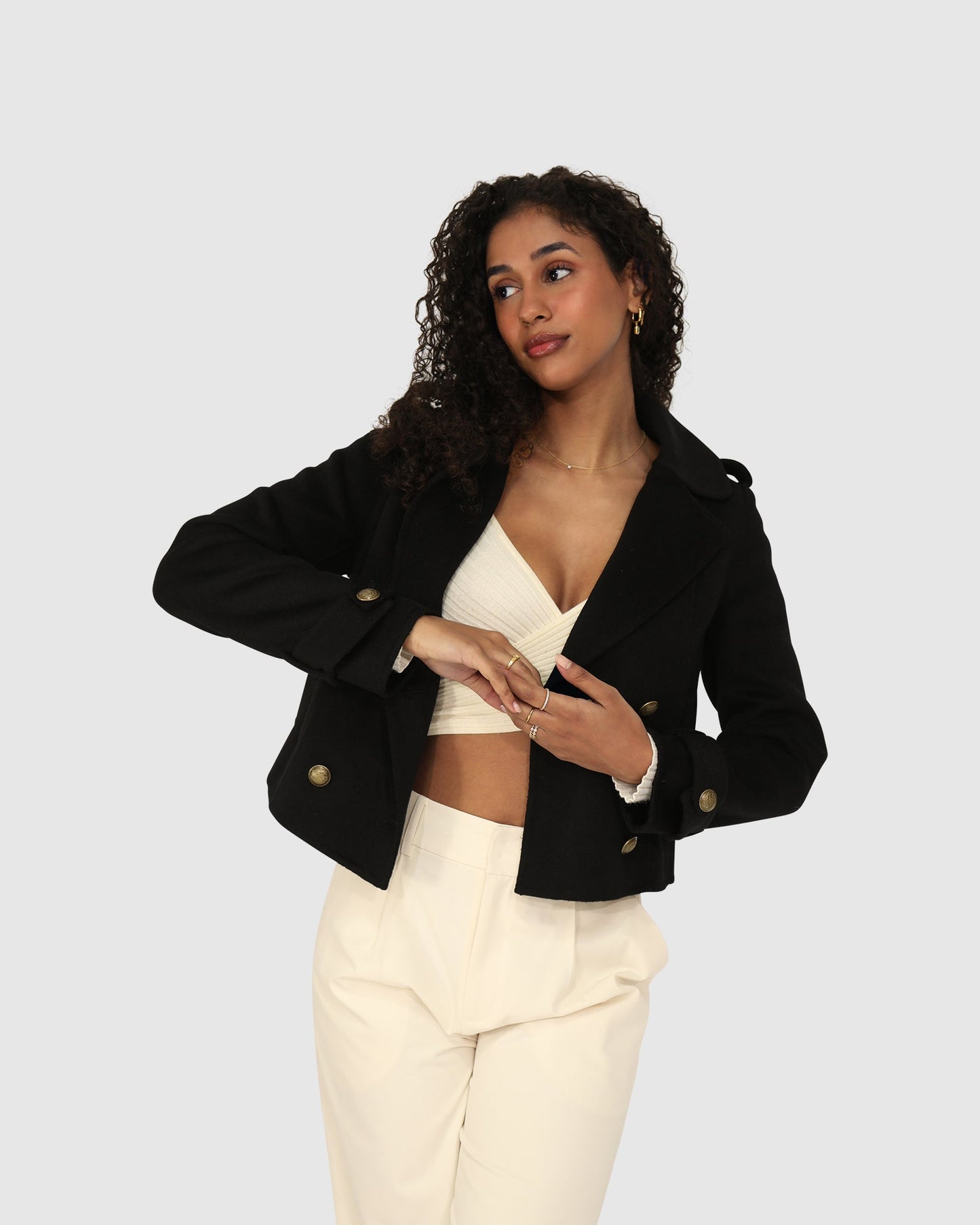 Better Off Wool Blend Military Peacoat - Black