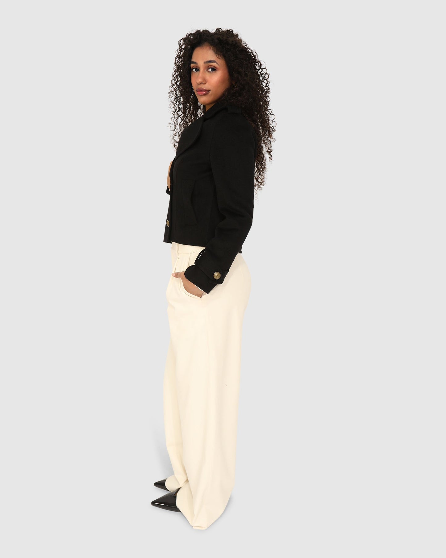Better Off Wool Blend Military Peacoat - Black