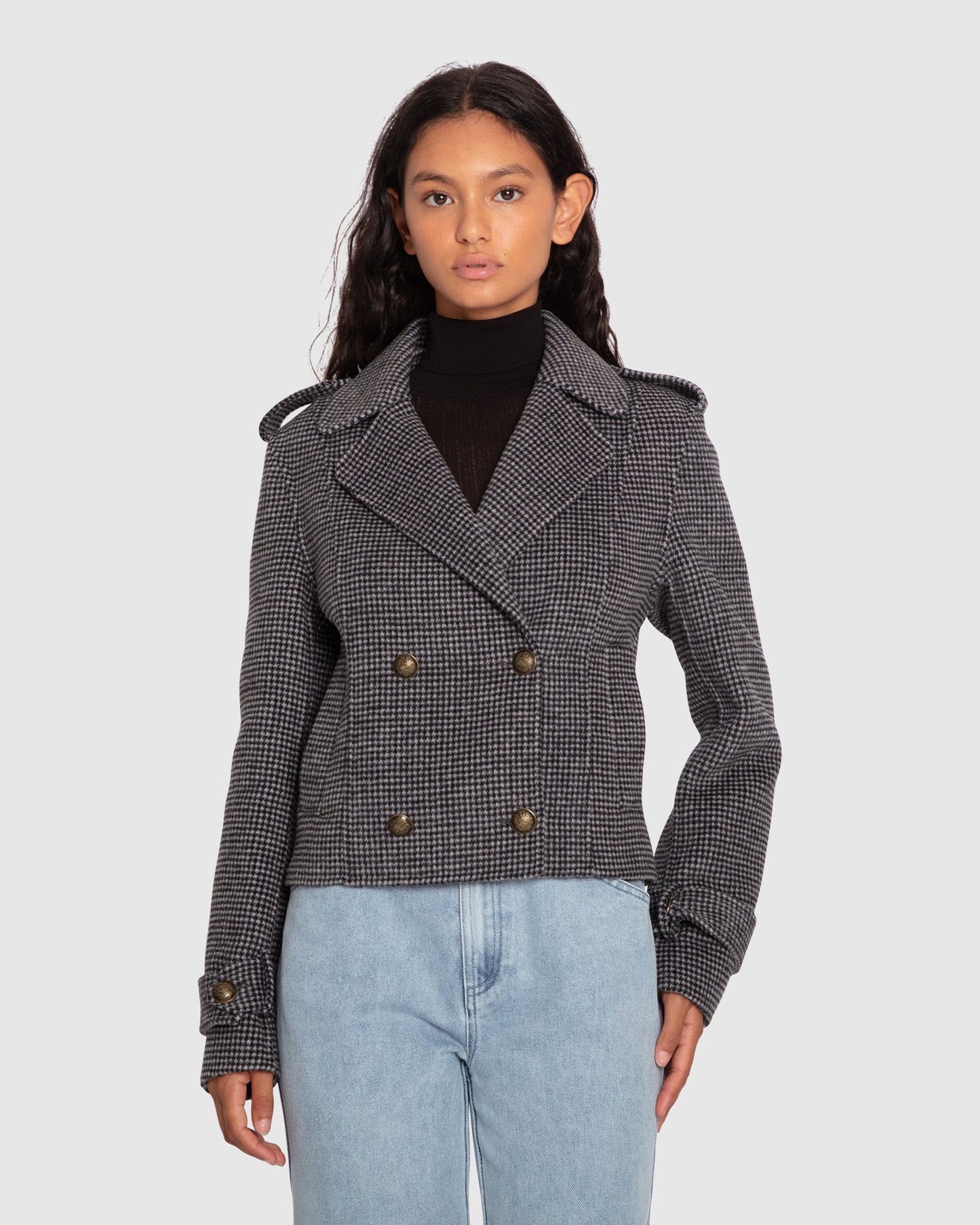 Better Off Wool Blend Military Peacoat - Black/White