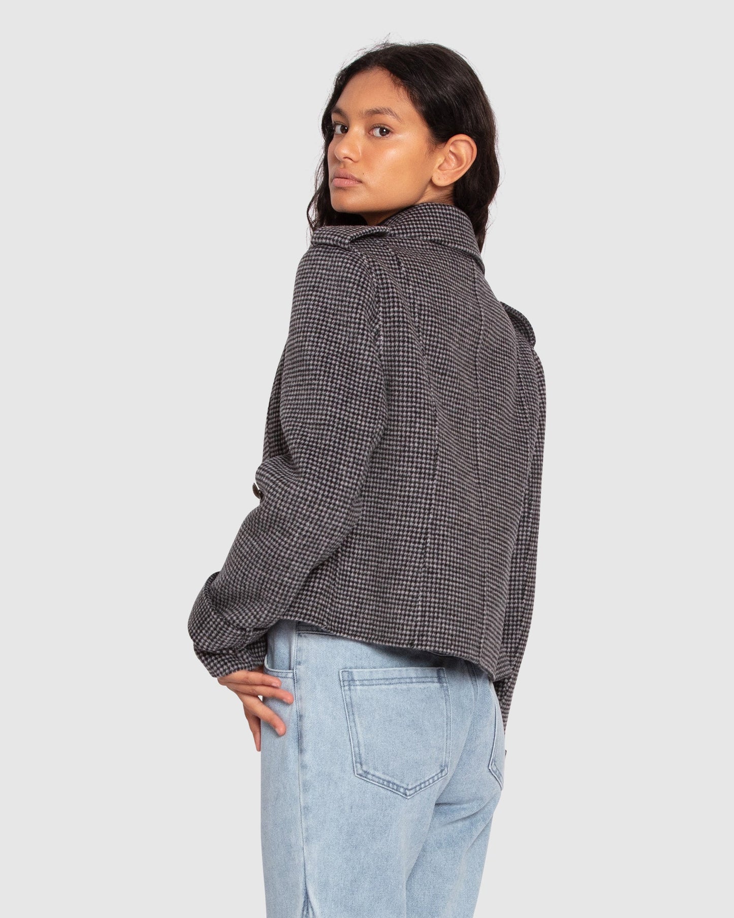 Better Off Wool Blend Military Peacoat - Black/White