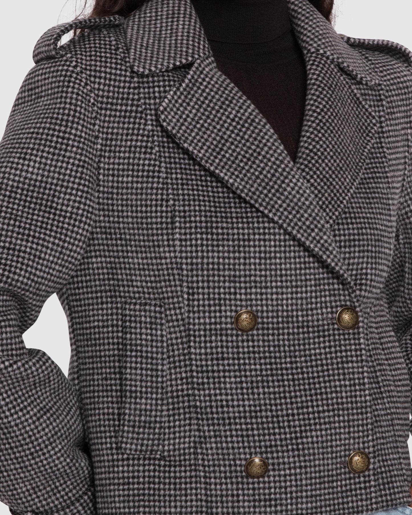 Better Off Wool Blend Military Peacoat - Black/White