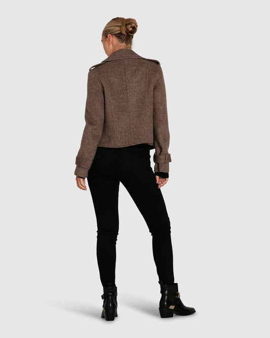Better Off Wool Blend Military Peacoat - Walnut