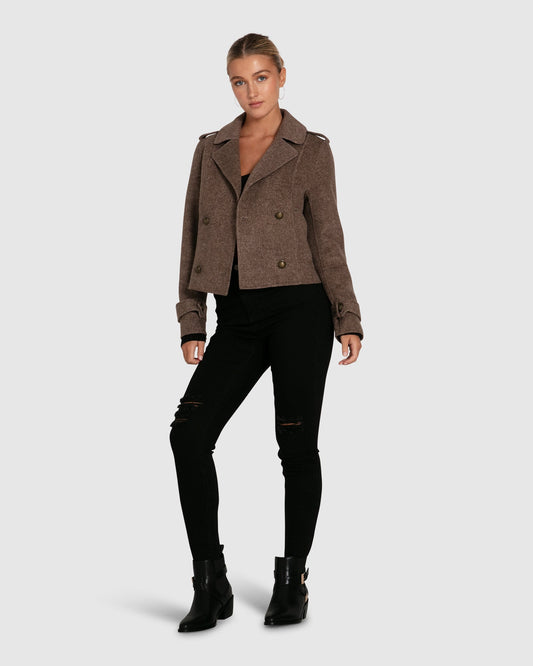 Better Off Wool Blend Military Peacoat - Walnut