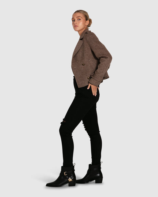 Better Off Wool Blend Military Peacoat - Walnut
