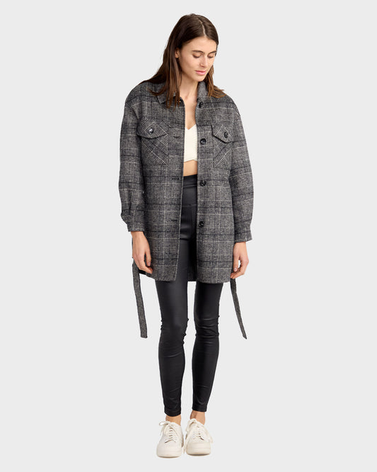 Back Together Wool Blend Belted Shacket - Black/White