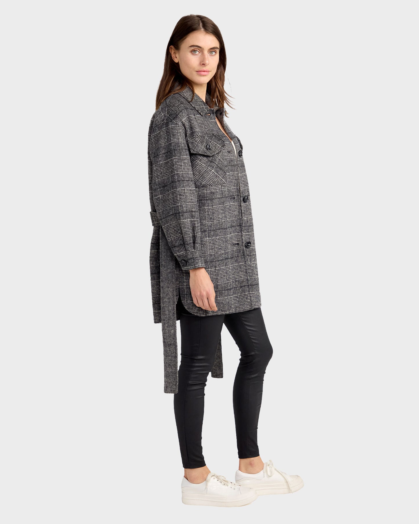 Back Together Wool Blend Belted Shacket - Black/White