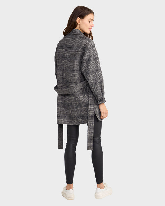 Back Together Wool Blend Belted Shacket - Black/White