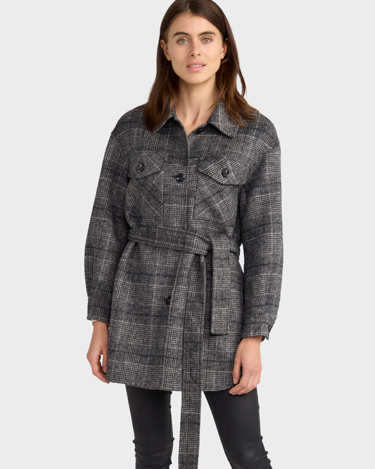Back Together Wool Blend Belted Shacket - Black/White