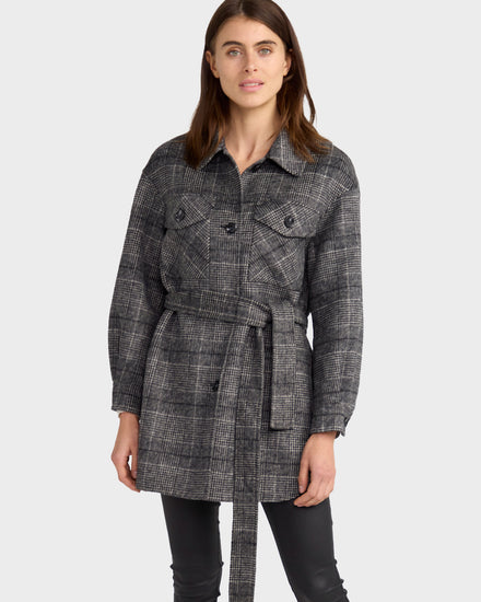Back Together Wool Blend Belted Shacket - Black/White